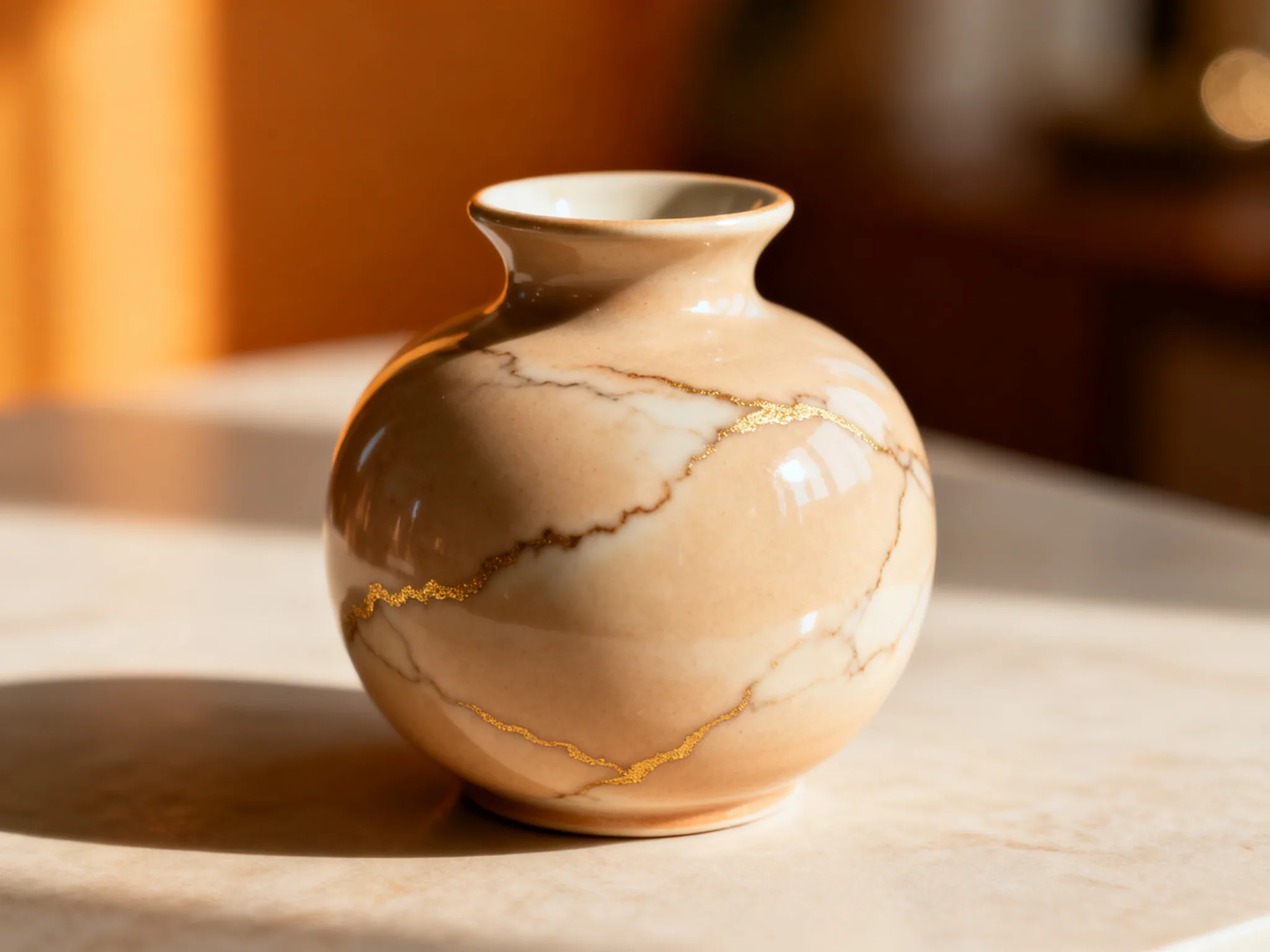 Warm Apricot & Gold Filigree Ceramic Still Life