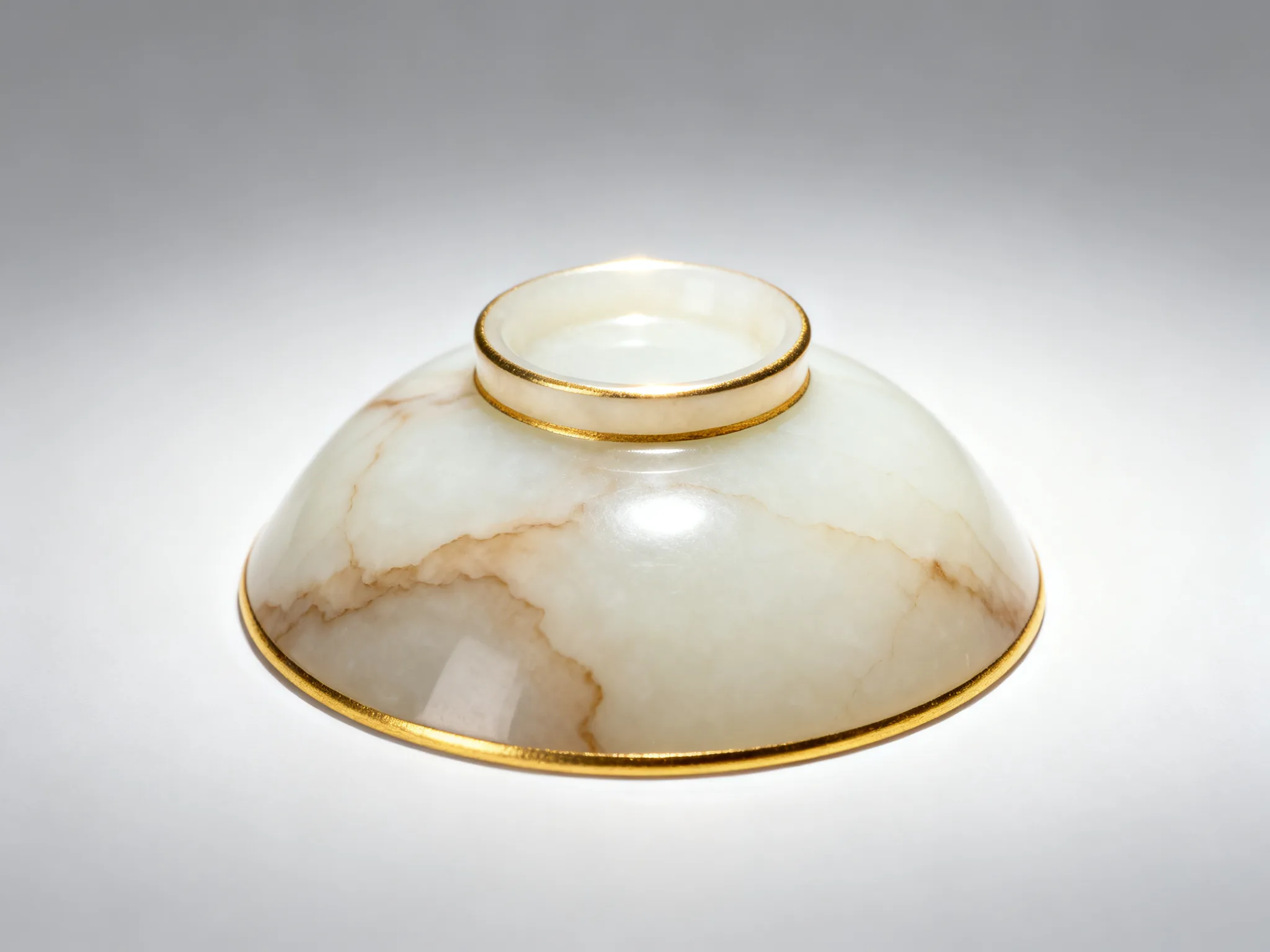 Gentle Jade: Cream White with Light Tea Brown and Fine Gold Trim