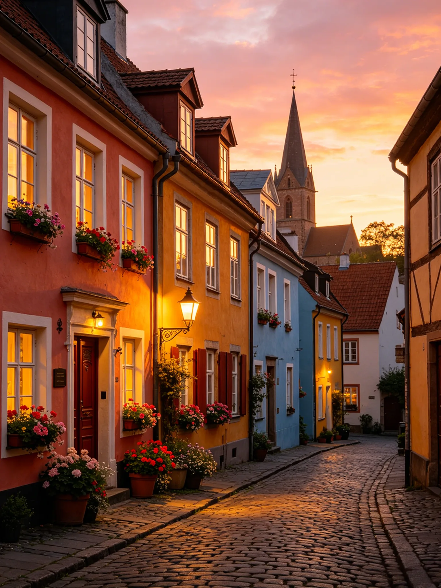 Cozy Town Alley at Golden Hour